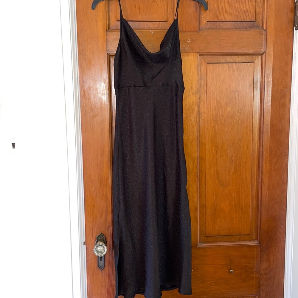 Black satin cheetah print midi dress brand new